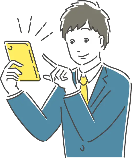 タブレットを見て指さす男性
