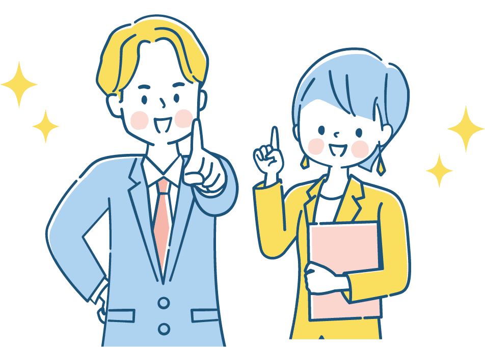 笑顔で指をさす男女のイラスト